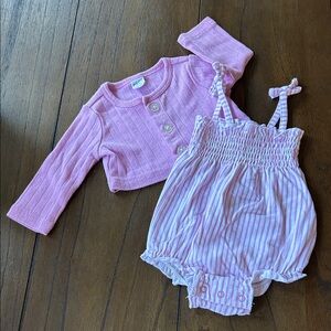 pl baby Striped Romper w/ Matching Cardigan